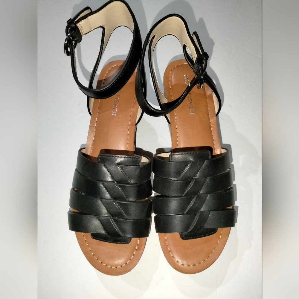 Marc Fisher (Size 8.5) Black Leather Strappy Open Toe Wedge/Platform Sandals - Picture 4 of 13